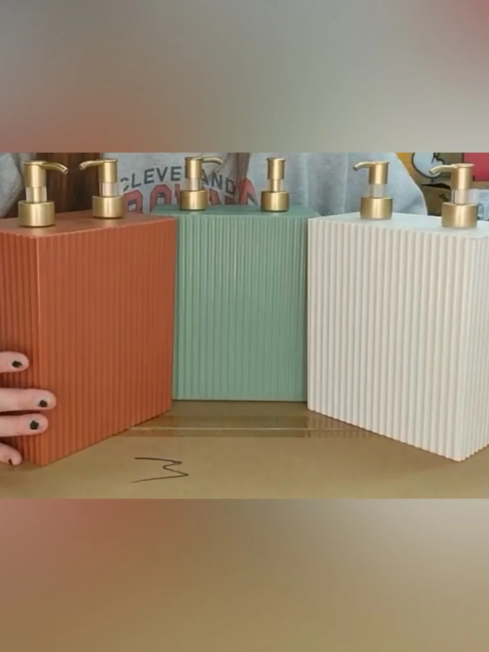 Gold refillable Ribbed shampoo & conditioner (soap & lotion) Dispensers